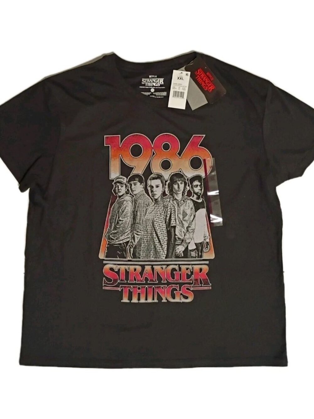 Stranger Things 1986 NWT Graphic T-Shirt Black Netflix Size XXL Retro TV Show